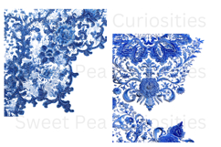 Blue Toile, Ephemera, PNG, Clipart, Junk Journal, flowers Product Image 3
