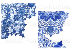 Blue Toile, Ephemera, PNG, Clipart, Junk Journal, flowers Product Image 3