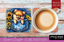 Denim Square Coaster - Dog In Pocket Coaster PNG Sublimation Product Image 1