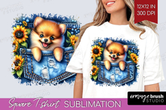 Denim Square Tshirt Background - Dog In Pocket PNG Product Image 1