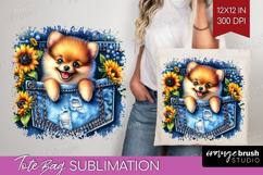 Denim Tote Bag - Dog In Pocket Tote Bag PNG Sublimation Product Image 1
