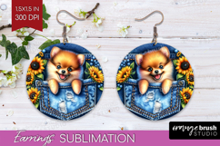 Denim Round Earrings - Dog In Pocket PNG Sublimation Product Image 1