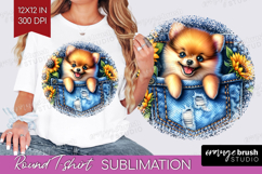Denim Round Tshirt Background - Dog In Pocket PNG Product Image 1