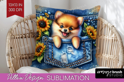 Denim Pillow Sublimation - Dog In Pocket Pillow Cover PNG Product Image 1