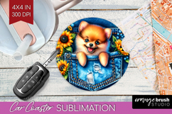 Denim Car Coaster - Dog In Pocket Coaster PNG Sublimation Product Image 1
