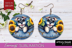 Denim Round Earrings - Dog In Pocket PNG Sublimation Product Image 1