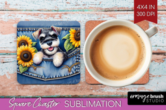 Denim Square Coaster - Dog In Pocket Coaster PNG Sublimation Product Image 1