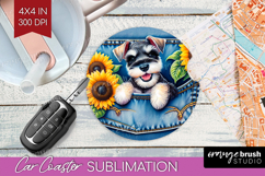 Denim Car Coaster - Dog In Pocket Coaster PNG Sublimation Product Image 1