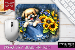 Denim Mouse Pad Sublimation - Dog In Pocket Mousepad PNG Product Image 1