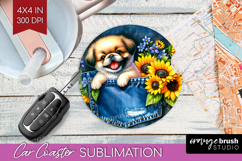 Denim Car Coaster - Dog In Pocket Coaster PNG Sublimation Product Image 1