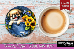 Denim Round Coaster - Dog In Pocket Coaster PNG Sublimation Product Image 1
