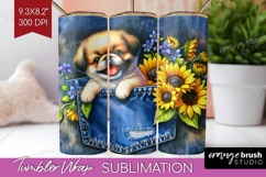 Denim Tumbler Wrap - Dog In Pocket Tumbler PNG Sublimation Product Image 1
