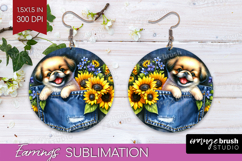 Denim Round Earrings - Dog In Pocket PNG Sublimation Product Image 1