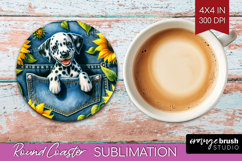 Denim Round Coaster - Dog In Pocket Coaster PNG Sublimation Product Image 1