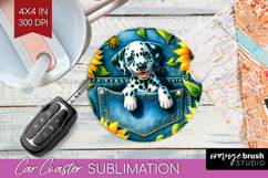 Denim Car Coaster - Dog In Pocket Coaster PNG Sublimation Product Image 1
