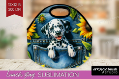Denim Lunch Bag - Dog In Pocket Lunch Bug PNG Sublimation Product Image 1