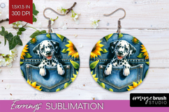 Denim Round Earrings - Dog In Pocket PNG Sublimation Product Image 1