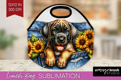Denim Lunch Bag - Dog In Pocket Lunch Bug PNG Sublimation Product Image 1