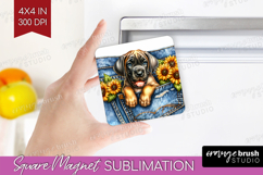 Denim Magnet Sublimation - Dog In Pocket Square Magnet PNG Product Image 1