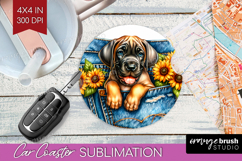Denim Car Coaster - Dog In Pocket Coaster PNG Sublimation Product Image 1