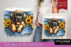 Denim Tote Bag - Dog In Pocket Tote Bag PNG Sublimation Product Image 1