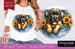 Denim Round Tshirt Background - Dog In Pocket PNG Product Image 1