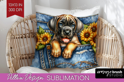 Denim Pillow Sublimation - Dog In Pocket Pillow Cover PNG Product Image 1