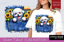Denim Square Tshirt Background - Dog In Pocket PNG Product Image 1