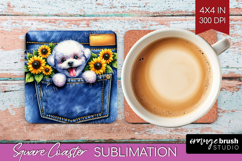 Denim Square Coaster - Dog In Pocket Coaster PNG Sublimation Product Image 1