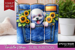 Denim Tumbler Wrap - Dog In Pocket Tumbler PNG Sublimation Product Image 1