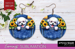 Denim Round Earrings - Dog In Pocket PNG Sublimation Product Image 1