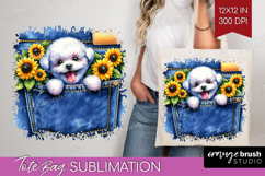 Denim Tote Bag - Dog In Pocket Tote Bag PNG Sublimation Product Image 1