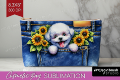 Denim Cosmetic Bag - Dog In Pocket Makeup Bag PNG Product Image 1