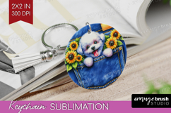 Denim Keychain PNG - Dog In Pocket Keychain Sublimation Product Image 1