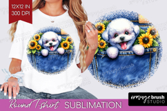 Denim Round Tshirt Background - Dog In Pocket PNG Product Image 1