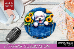 Denim Car Coaster - Dog In Pocket Coaster PNG Sublimation Product Image 1