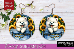 Denim Round Earrings - Dog In Pocket PNG Sublimation Product Image 1