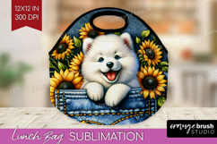 Denim Lunch Bag - Dog In Pocket Lunch Bug PNG Sublimation Product Image 1