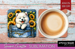 Denim Square Coaster - Dog In Pocket Coaster PNG Sublimation Product Image 1