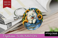 Denim Keychain PNG - Dog In Pocket Keychain Sublimation Product Image 1