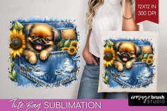 Denim Tote Bag - Dog In Pocket Tote Bag PNG Sublimation Product Image 1