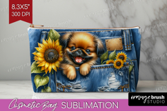 Denim Cosmetic Bag - Dog In Pocket Makeup Bag PNG Product Image 1