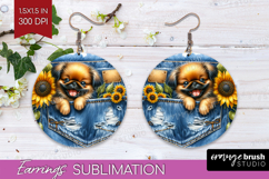 Denim Round Earrings - Dog In Pocket PNG Sublimation Product Image 1