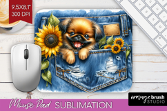 Denim Mouse Pad Sublimation - Dog In Pocket Mousepad PNG Product Image 1