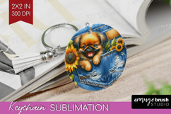 Denim Keychain PNG - Dog In Pocket Keychain Sublimation Product Image 1