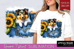 Denim Square Tshirt Background - Dog In Pocket PNG Product Image 1