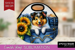 Denim Lunch Bag - Dog In Pocket Lunch Bug PNG Sublimation Product Image 1