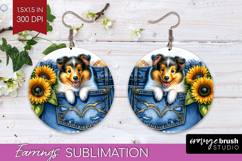 Denim Round Earrings - Dog In Pocket PNG Sublimation Product Image 1