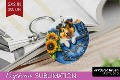 Denim Keychain PNG - Dog In Pocket Keychain Sublimation Product Image 1