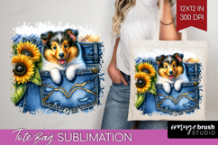 Denim Tote Bag - Dog In Pocket Tote Bag PNG Sublimation Product Image 1